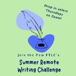 A quill in an ink bottle with blue abstract shapes, promoting a writing challenge. on June 25, 2026
